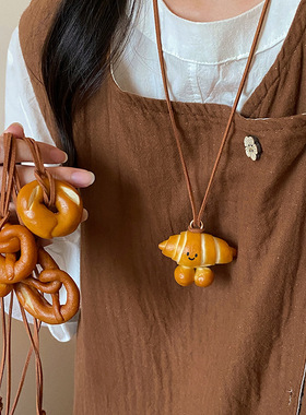 皮革打结面包微笑亚克力项链小众设计感个性毛衣链甜美气质项饰