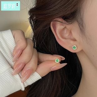 维罗纳纯银S925方形耳钉女白玉髓小众优雅复古轻奢小巧耳环耳饰品