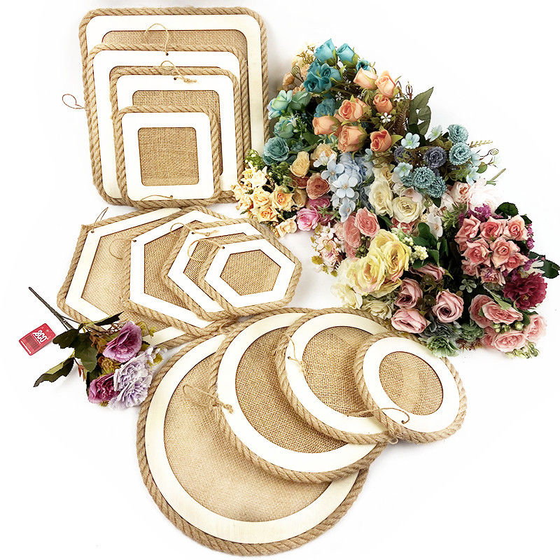 幼师口袋环创森系圆形方形六边形壁饰自制麻绳麻布圈空中吊饰成品