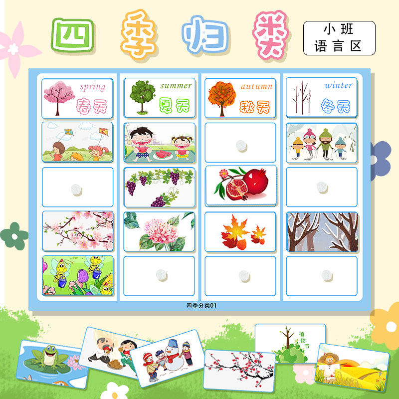 幼儿园小班语言区环创四季归类主题认知类创意卡片启蒙早教具