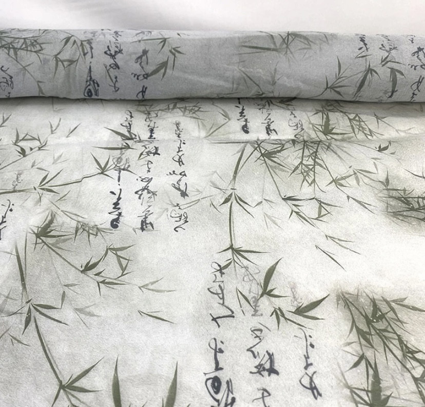 幼儿园商场中国风国风竹叶书法纱幔布料网纱装饰布置吊顶服装布料