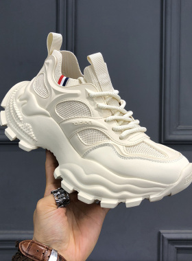 2026新款白色厚底老爹鞋男款百搭时尚运动鞋潮流增高网面休闲鞋