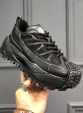 男鞋小众真皮厚底增高轮胎老爹鞋春季户外时尚阔版时尚休闲鞋