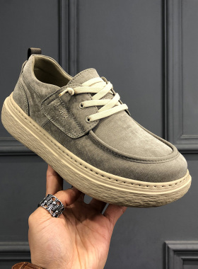 2026新款休闲鞋男春季轻便百搭系带圆头户外休闲鞋一脚蹬布鞋单鞋
