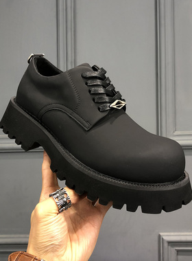 2026男款厚底通勤百搭休闲雾面圆头商务皮鞋大头韩版工装鞋德比鞋