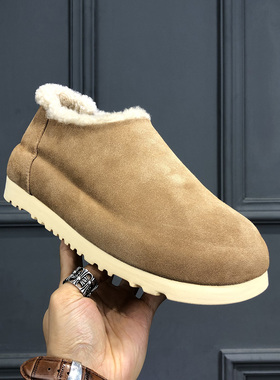2026春季保暖磨砂皮羊毛雪地靴男鞋加绒加厚保暖短靴一脚蹬勃肯鞋