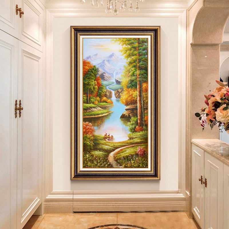 玄关装饰画山水欧美式2026年新款高端入户正对门过道墙壁风景挂画