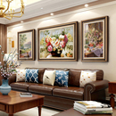 油画肌理高级沙发背景墙挂画 饰画三联复古餐厅壁画正品 美式 客厅装