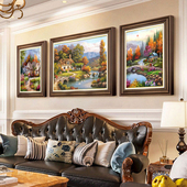 复古风高级感壁画 沙发背景墙挂画油画肌山水画法式 客厅装 饰画美式