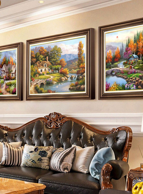 客厅装饰画美式复古风沙发背景墙挂画油画肌理新品法式高级感壁画