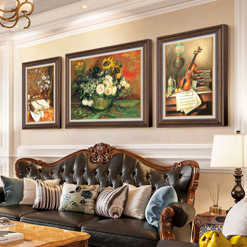 伊佳美式客厅装饰画欧式三联画
