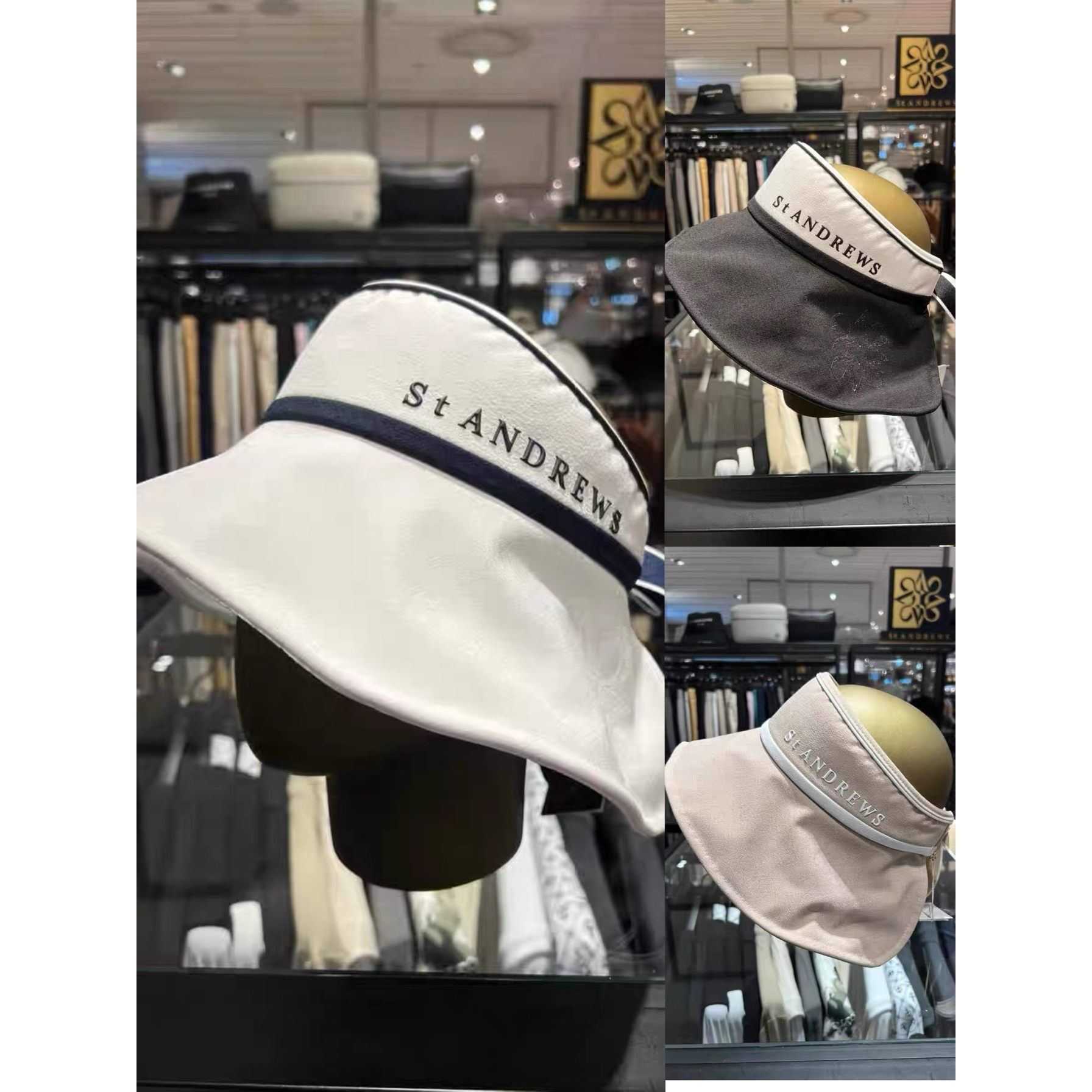 24夏款高尔夫球帽女士空顶帽丝带渔夫帽遮阳防晒无顶帽