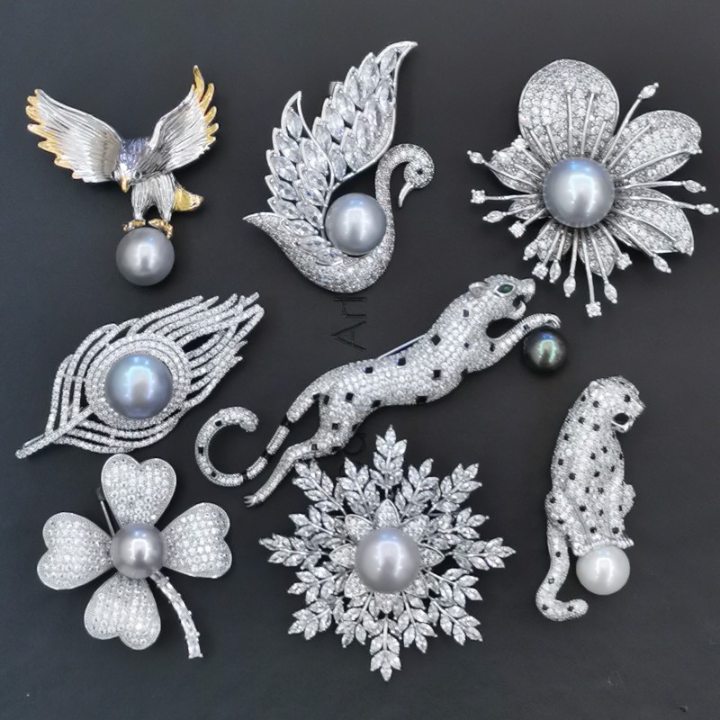 一米手工美饰 天然淡水珍珠气质银灰色大珠 胸针 别针