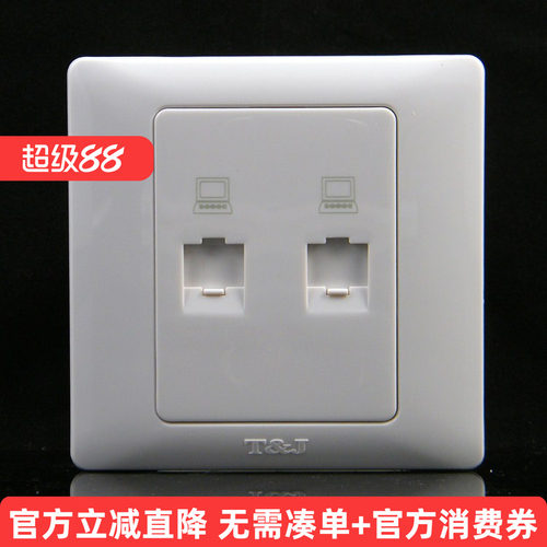 TJ天基开关插座面板 雅致系列 二位双电脑插座 白色K802-PC