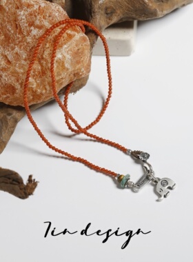 7in 坠链均925银 【似锦】原创小众设计复古手作编织红色项链