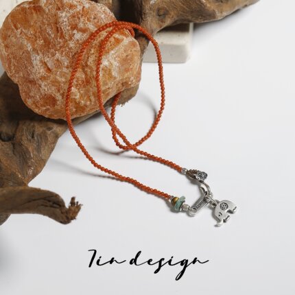 7in 坠链均925银 【似锦】原创小众设计复古手作编织红色项链