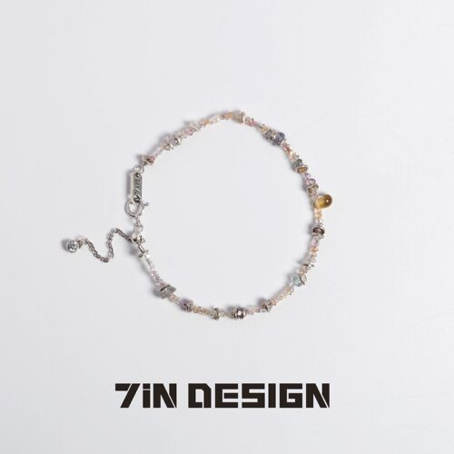7in【花晓】原创小众设计闪灵钻黄水晶手串925纯银海蓝宝叠戴手链