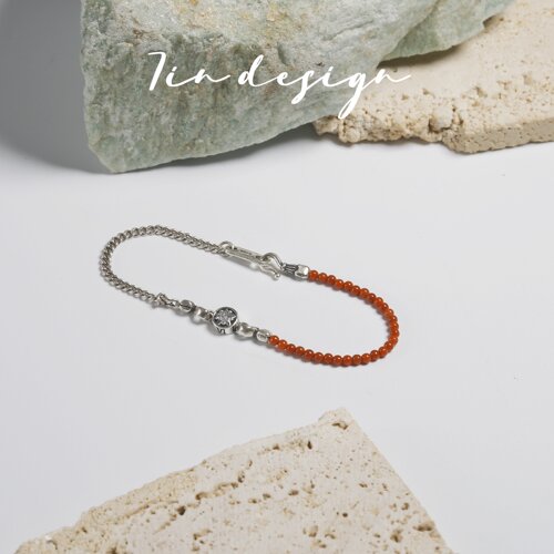 7in【千禧】原创小众设计感复古星星手饰串珠南红拼接s925银手链