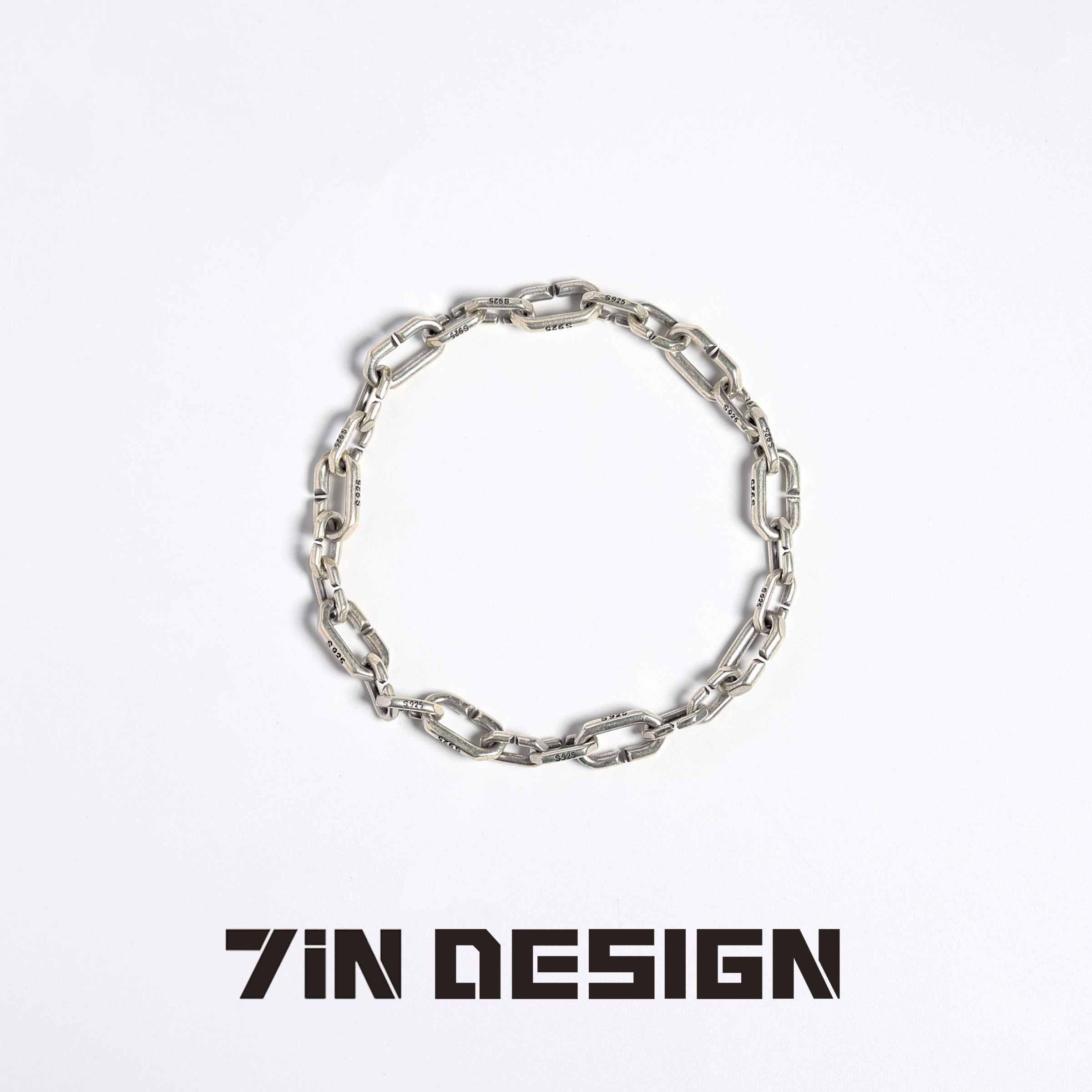 7in【连络】原创设计轻奢小众高级感扣子拼接925纯银叠戴情侣手链图片