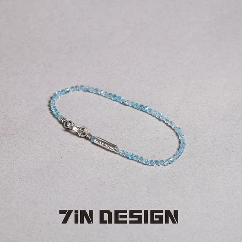 7in【海浪】原创小众设计师浅蓝色蓝磷灰手串925纯银叠戴情侣手链