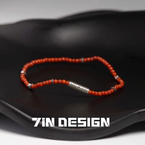 7in【红豆】原创小众设计师天然南红手串弹力绳925纯银叠戴细手链