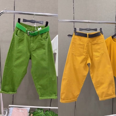 春季水洗棉高腰九分工装哈伦裤女