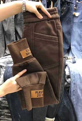 冬季加绒加厚纯棉牛仔裤女奶奶裤
