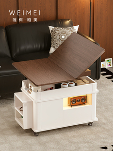 升降折叠茶几实木可移动中古风小推车餐桌边几沙发边柜小茶桌芊洛