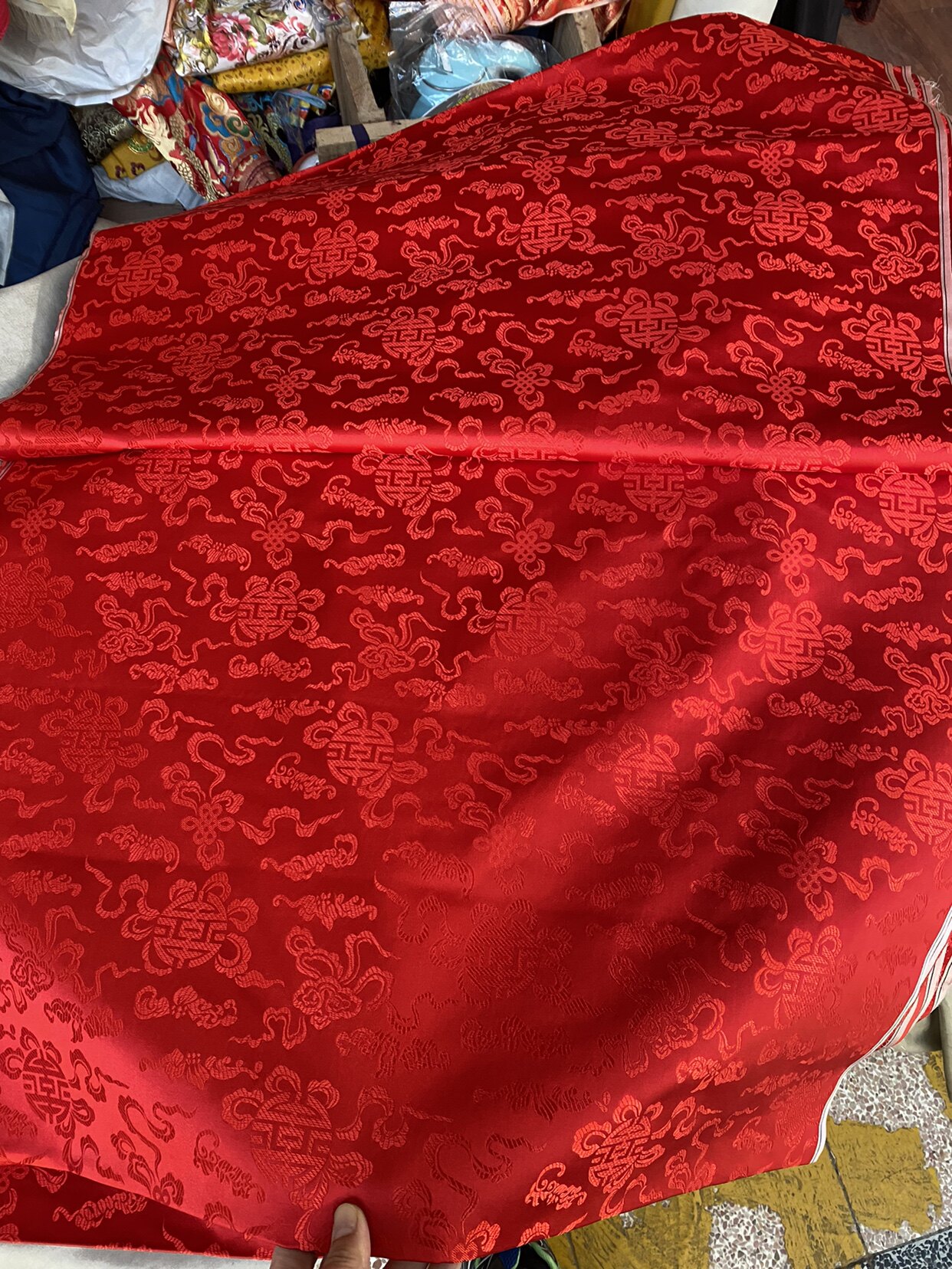 织锦缎唐装旗袍汉服面料大红色布料cosplay蒙古袍布依族苗族服装