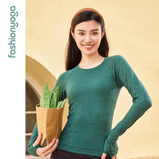 凡圣瑜伽服圆领简约透气时尚T恤运动户外一体织长袖上衣女F14393