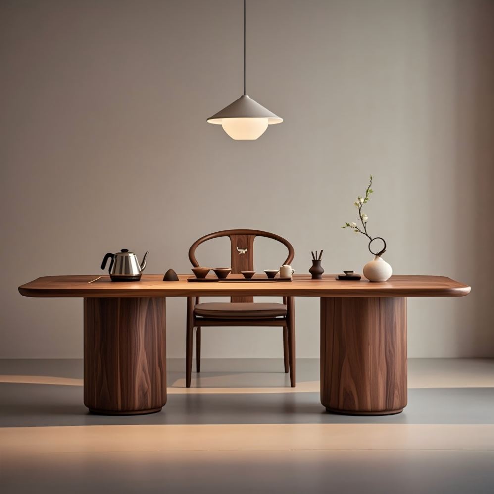 新中式轻奢茶室黑胡桃白蜡木茶桌椅组合酒店民宿办公室茶台泡茶桌