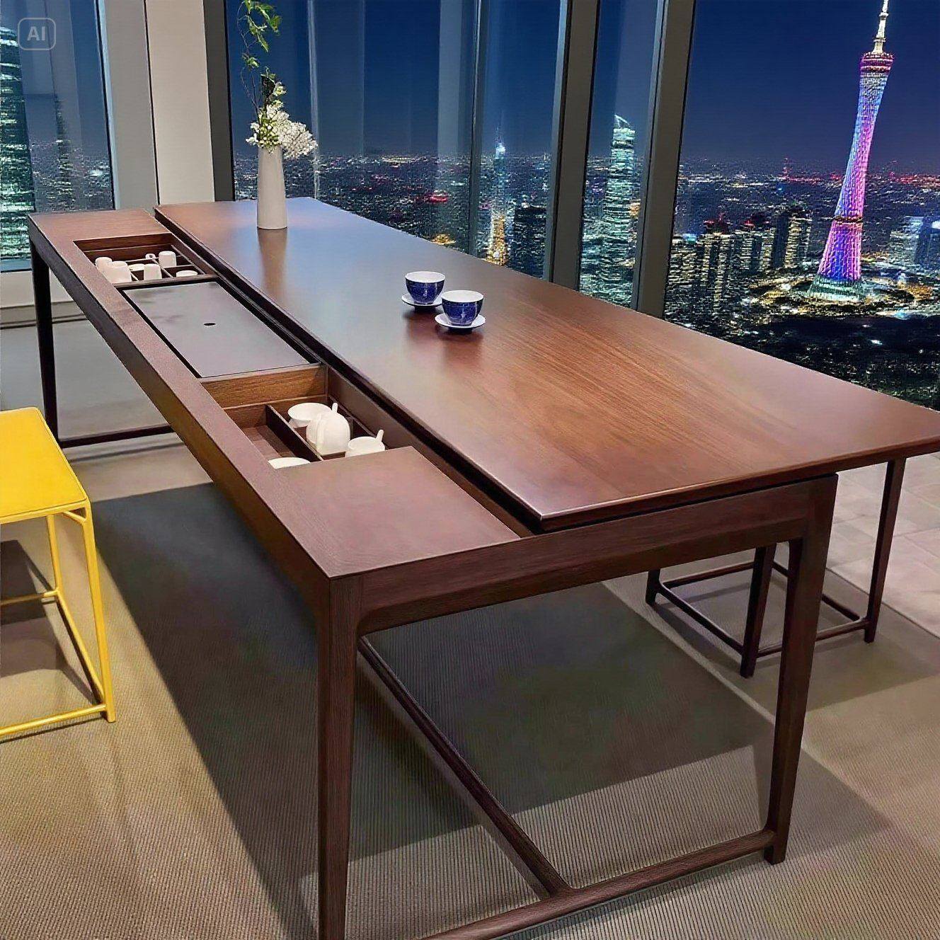 新中式实木茶桌椅组合禅意办公室黑胡桃白蜡木办公室酒店民宿高端