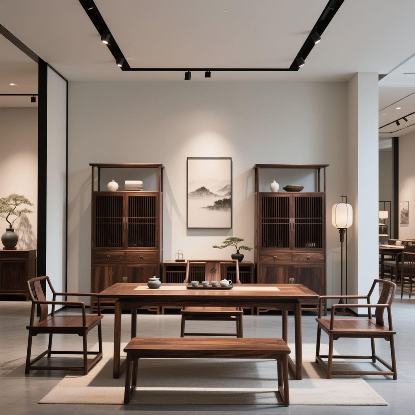 新中式实木茶桌北美黑胡桃木高端大气客厅家用泡茶桌办公茶室茶台