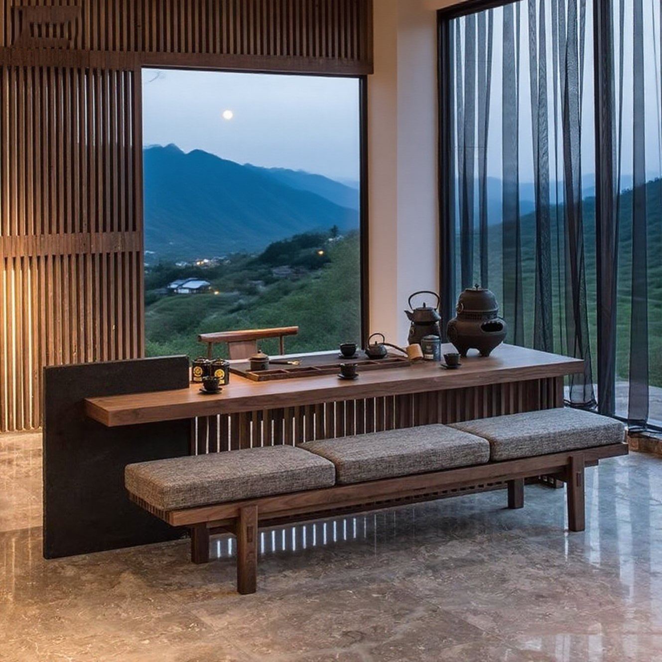 黑胡桃木宋氏美学泡茶桌茶室酒店高端定制茶台设计师同款喝茶桌