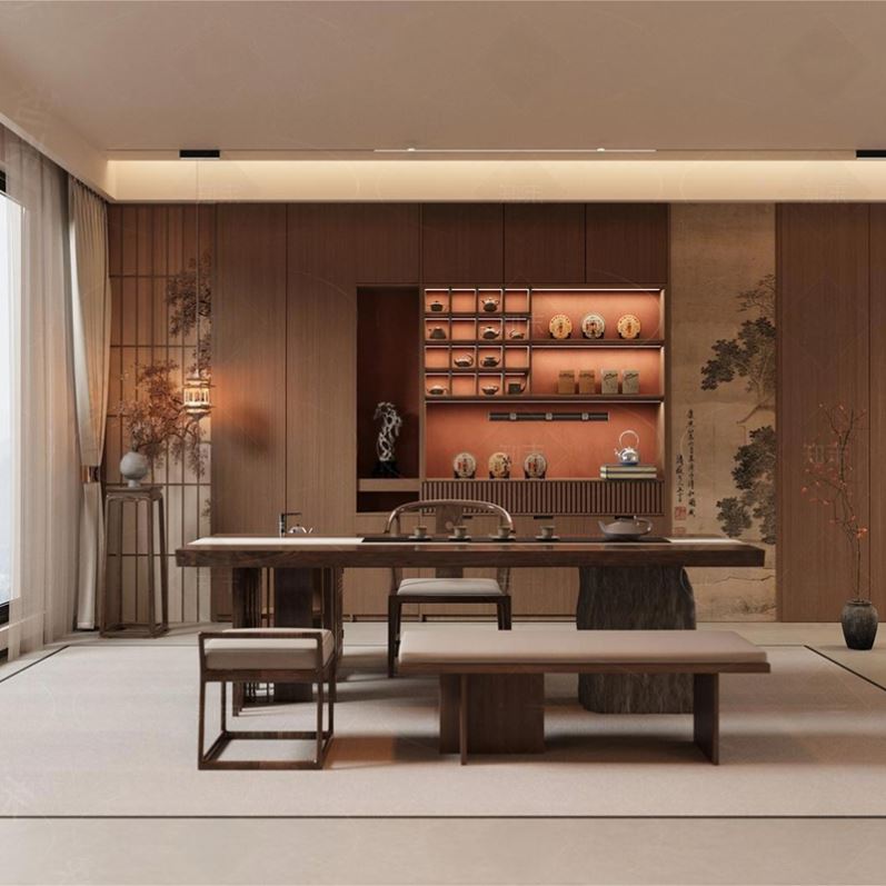 全屋定制宋式美学家具新中式实木茶桌椅组合学禅意茶室茶桌泡茶台
