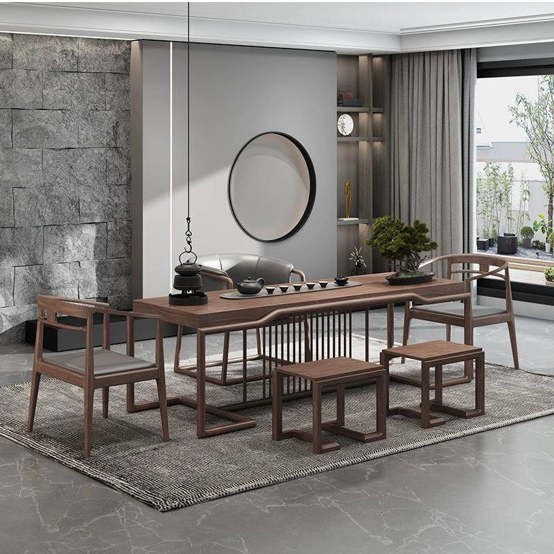 新中式黑胡桃实木茶桌椅组合会所办公室简约禅意茶台茶室家具定制