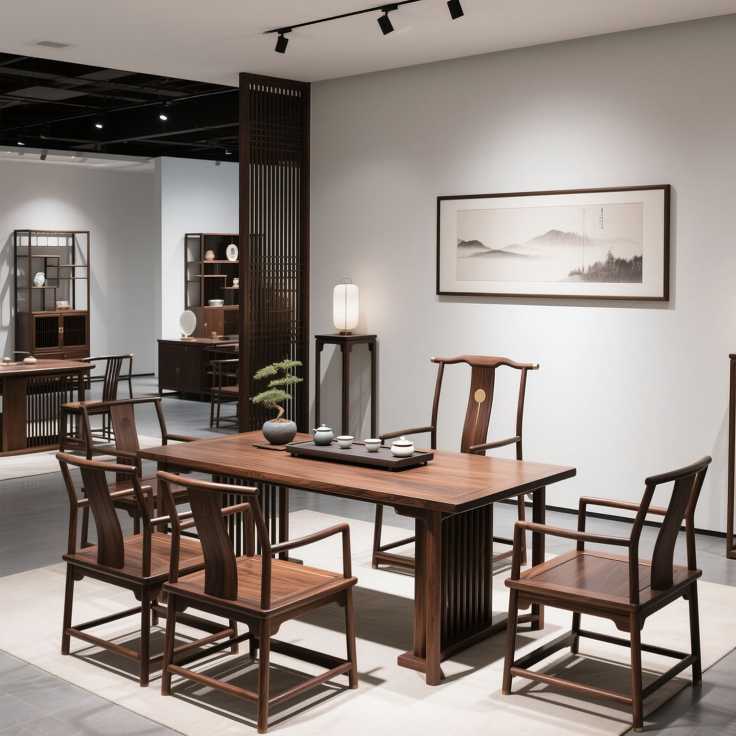 新中式北美黑胡桃木茶桌椅组合现代高级全实木茶台茶室家用办公室