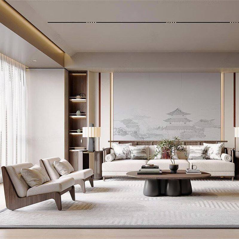 新中式实木沙发组合宋式美学家具客厅会客沙发茶几布艺沙发定制