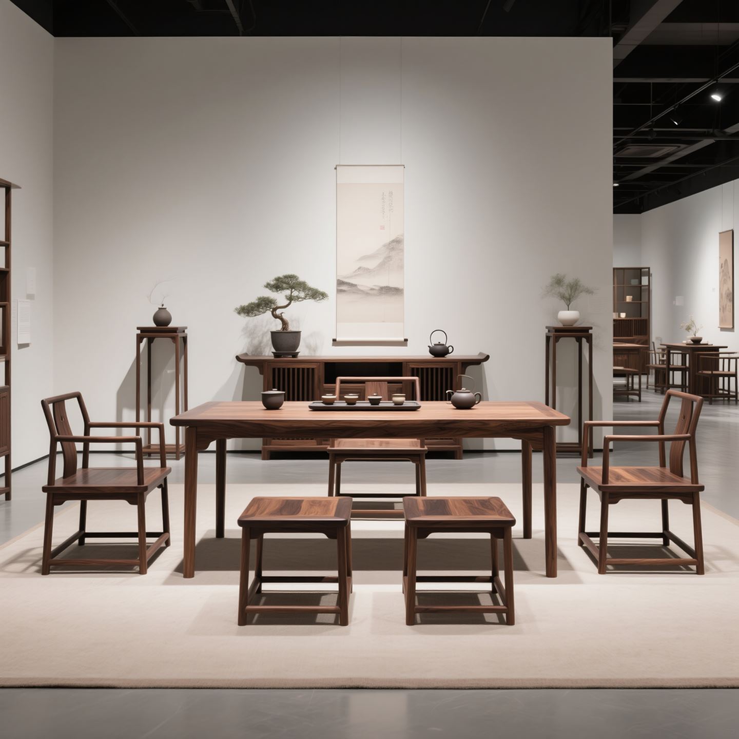 新中式实木茶桌高端简约北美黑胡桃木功夫茶台茶室客厅家用泡茶桌