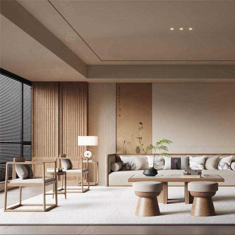 宋式美学家具客厅实木沙发椅组合民宿样板房会所会客沙发茶几定制