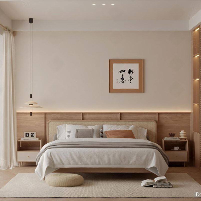 宋式美学实木床现代简约禅意主卧双人床1.8米大床别墅民宿床家具