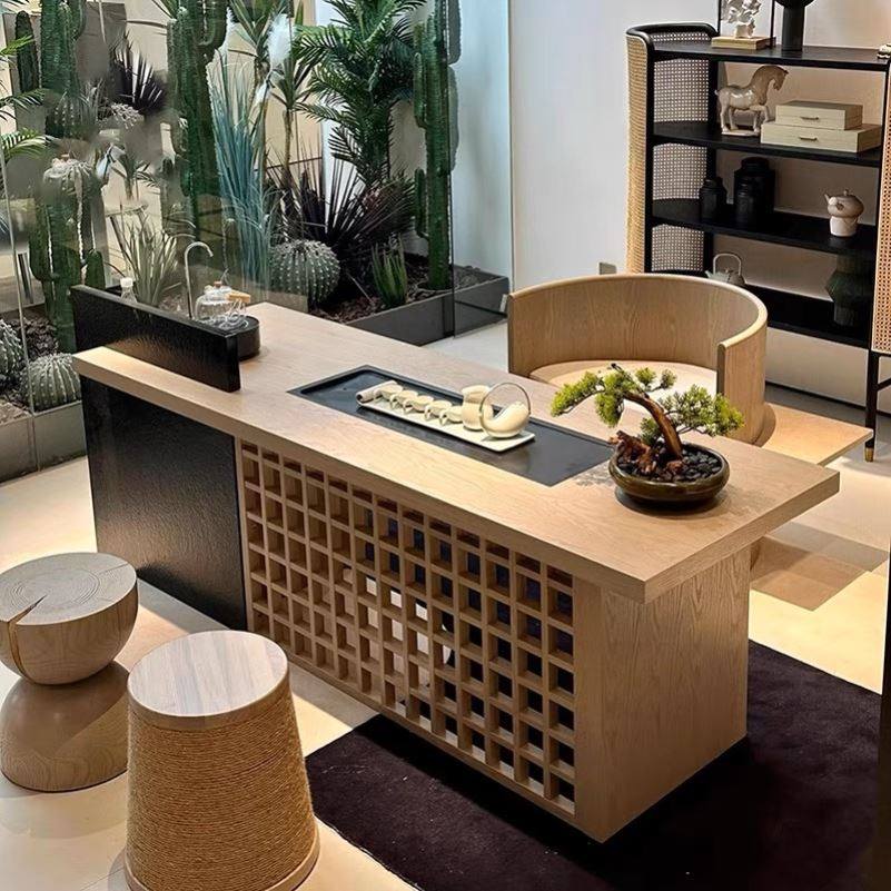 新中式茶桌椅组合大板实木功夫办公室黑胡桃木泡茶桌高档禅意茶台