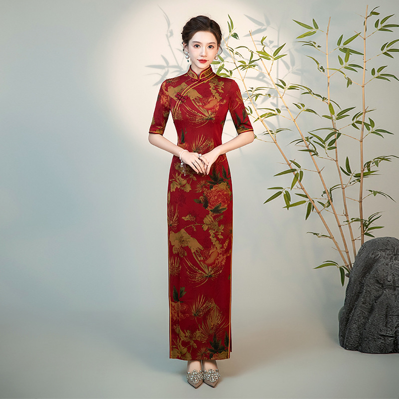 T台走秀旗袍夏季新款改良版防云纱复古显汉服瘦长款大