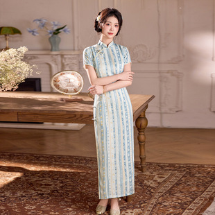 新中式国风旗袍女夏季改良素雅文艺复古风低领苏式日常气质连衣裙