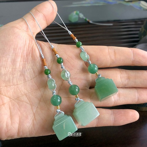 14×16mm天然东陵玉印章秤砣手机链挂件绳吊坠原创男女配饰