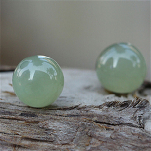 青海料和田玉晴水散珠青白玉圆珠子散珠湖水绿通孔玉珠