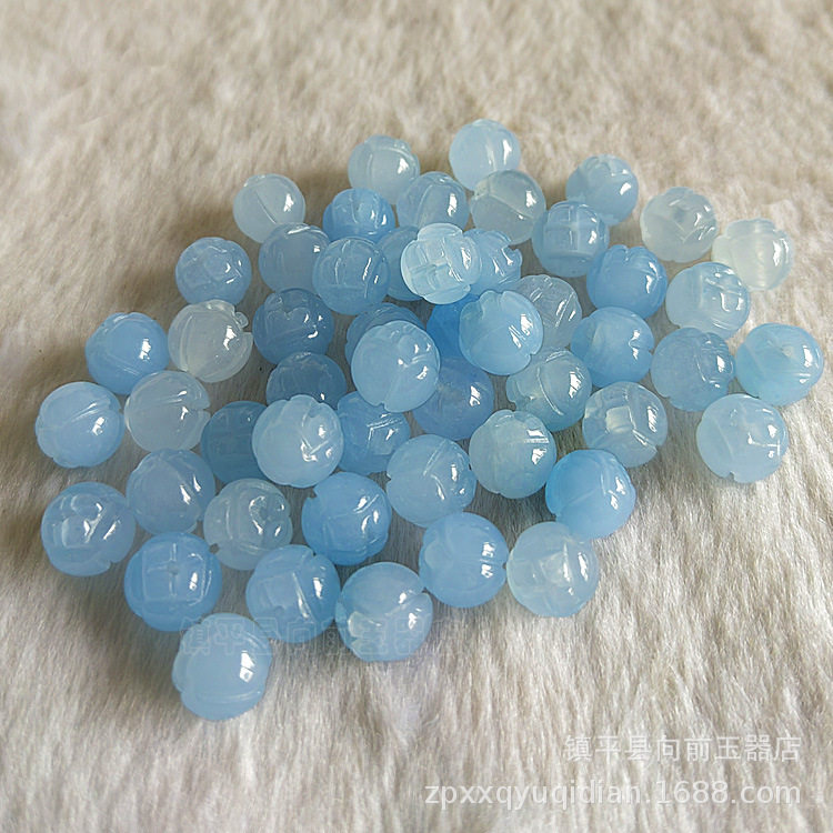 冰底浅蓝色莲花珠散珠10mm diy玉石饰品配饰玉石手链项链配件