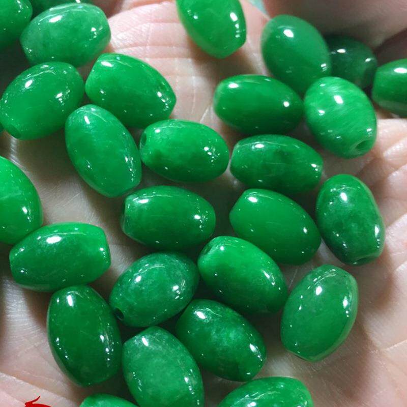 翡翠干青米珠桶珠祖母绿竹节路路通翠绿散珠铁龙生手链项链挂绳