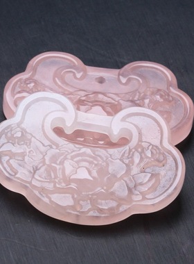 35x52mm天然粉水晶牡丹锁吊坠 DIY古风璎珞压襟毛衣链配饰上下孔