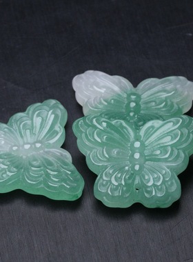 23x30天然非洲翠东陵玉蝴蝶吊坠 DIY古风耳饰项链压襟配饰上下孔